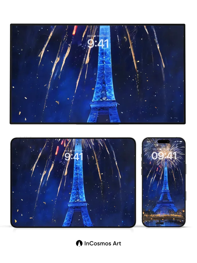 Celestial Spark Wallpaper with Eiffel Radiance