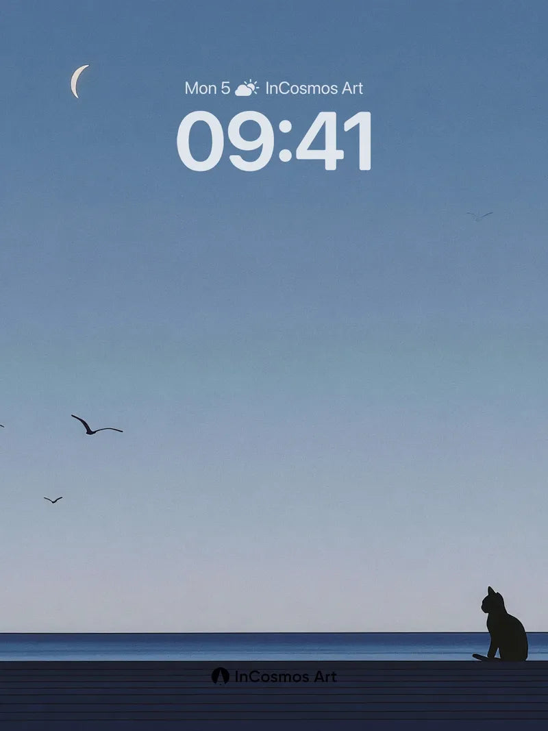 Serenity Silhouette Wallpaper with Crescent Moon wallpaper for iPhone, iPad & Mac