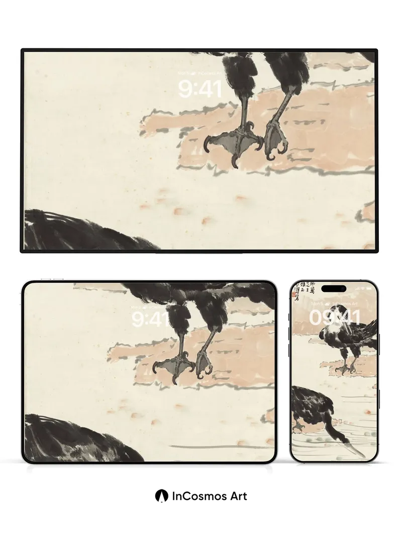 Ink Serenity Wallpaper with Floating Ducks