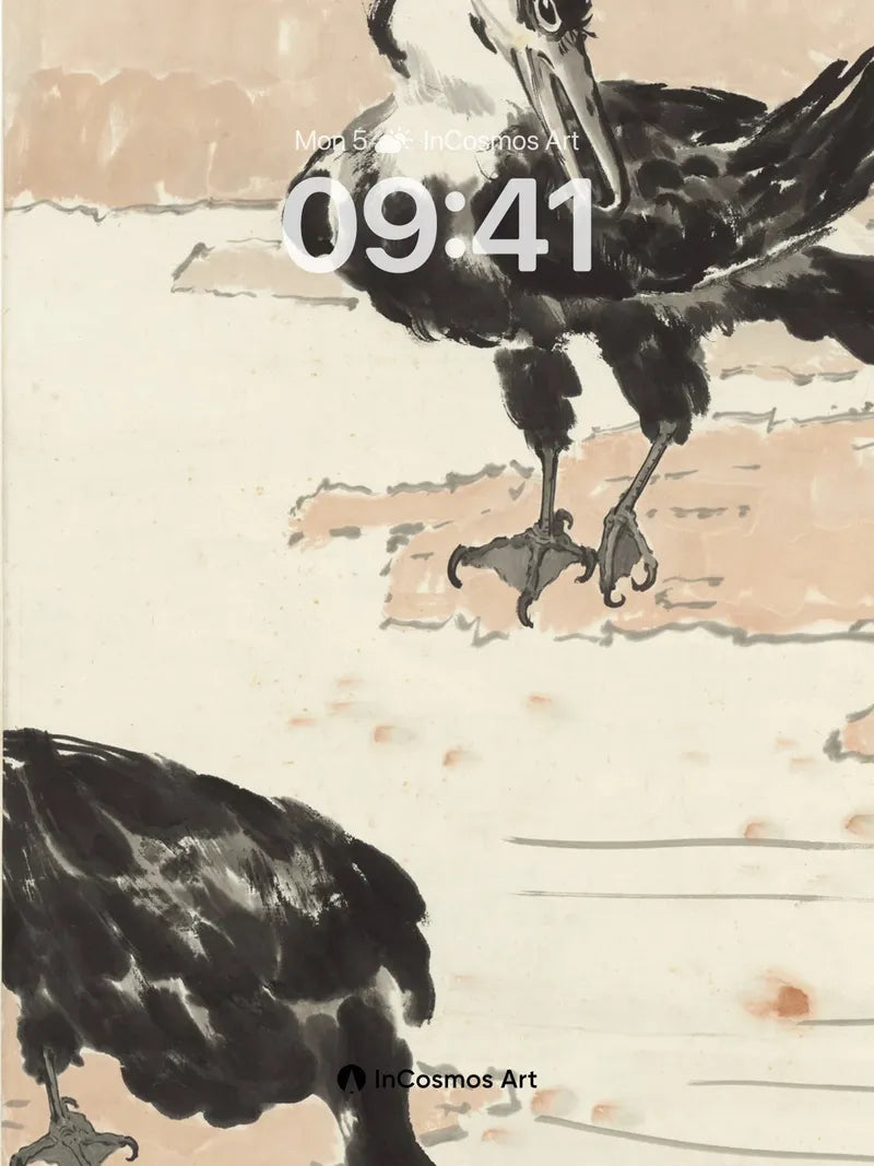 Ink Serenity Wallpaper with Floating Ducks