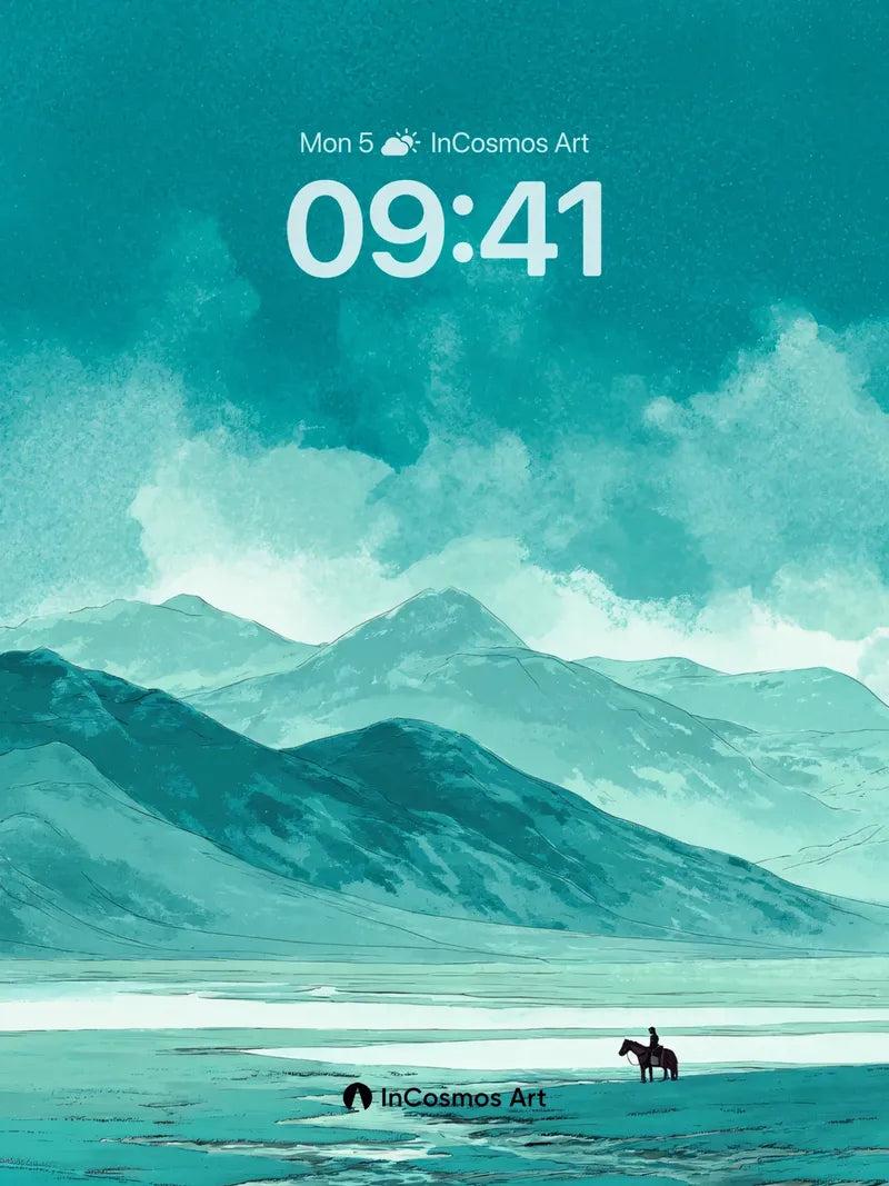 Turquoise Solitude Wallpaper with Distant Rider wallpaper for iPhone, iPad & Mac