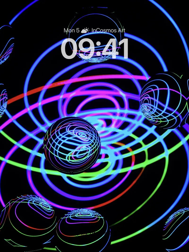 Neon Labyrinth Wallpaper with Floating Orbs