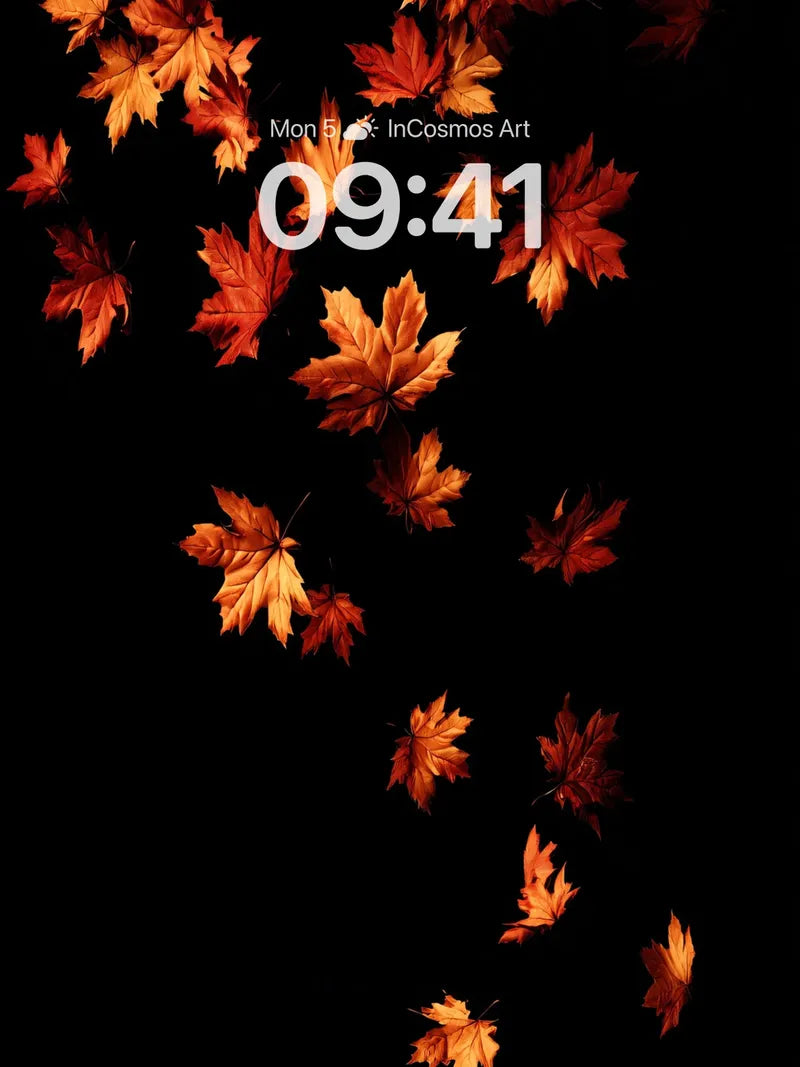 Autumn Whisper Wallpaper with Floating Leaves