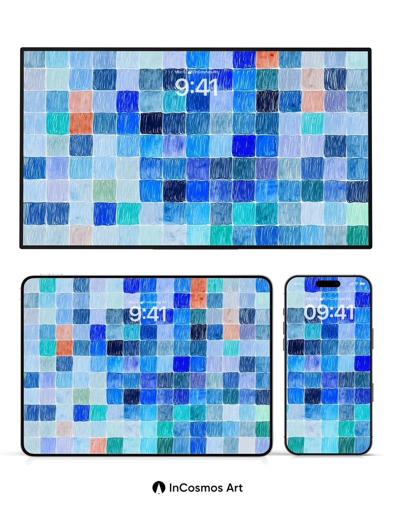 Quiet Blue Tile Wallpaper with Soft Grain