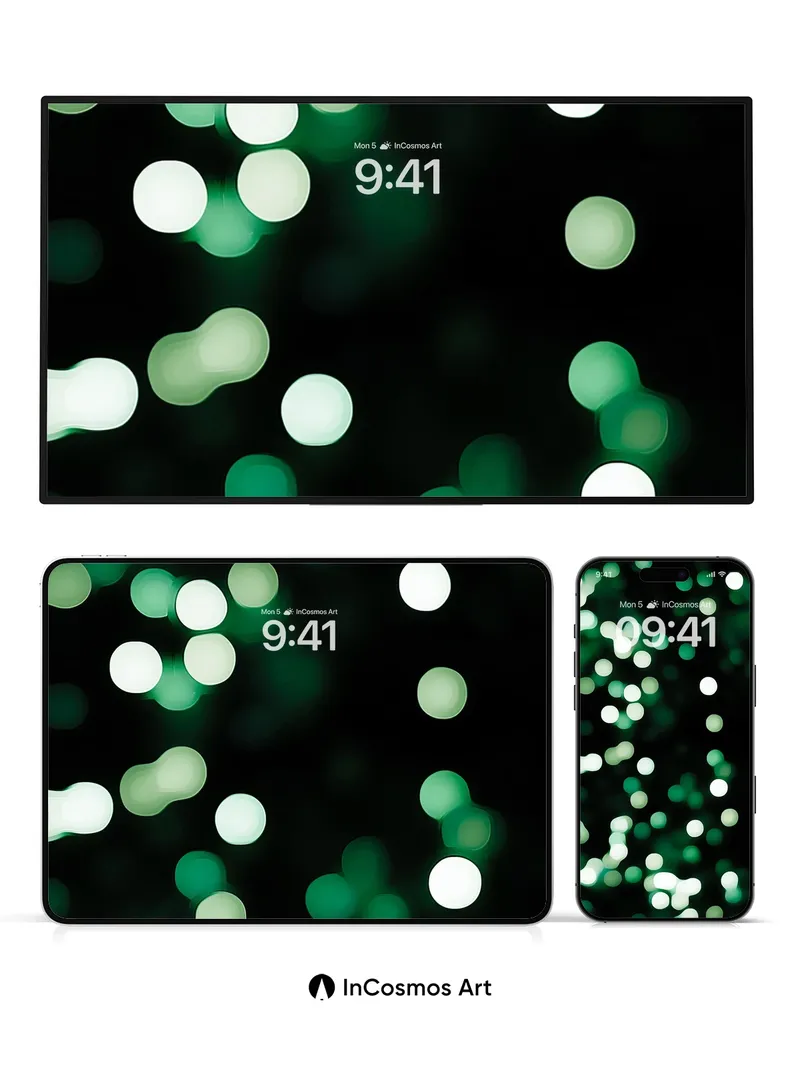 Emerald Hush Wallpaper with Floating Light Blooms