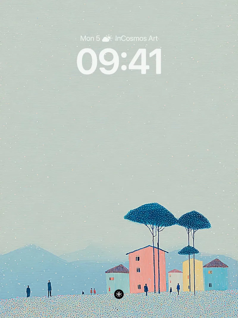 Serene Winter Village Wallpaper with Pastel Hues wallpaper for iPhone, iPad & Mac