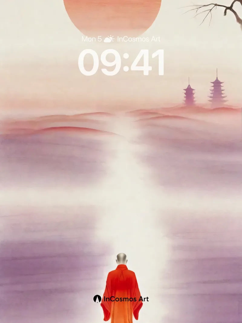Serenity Path Wallpaper with Zen Monk Silhouette