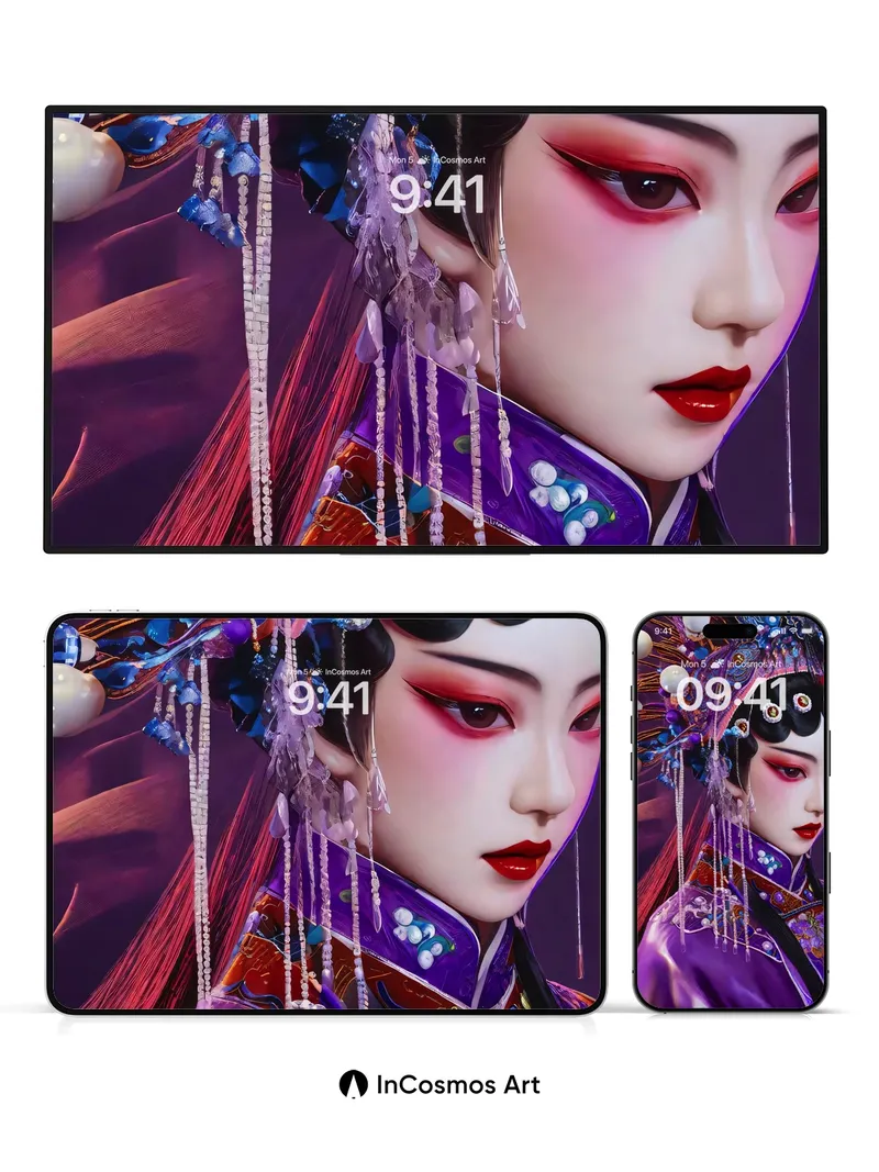 Velvet Empress Wallpaper with Pearl-Weave Headdress