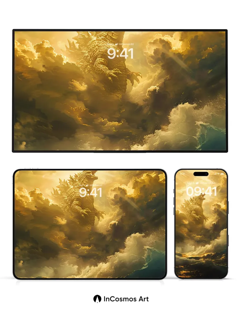 Golden Roar Wallpaper with Sky-Scraping Scales