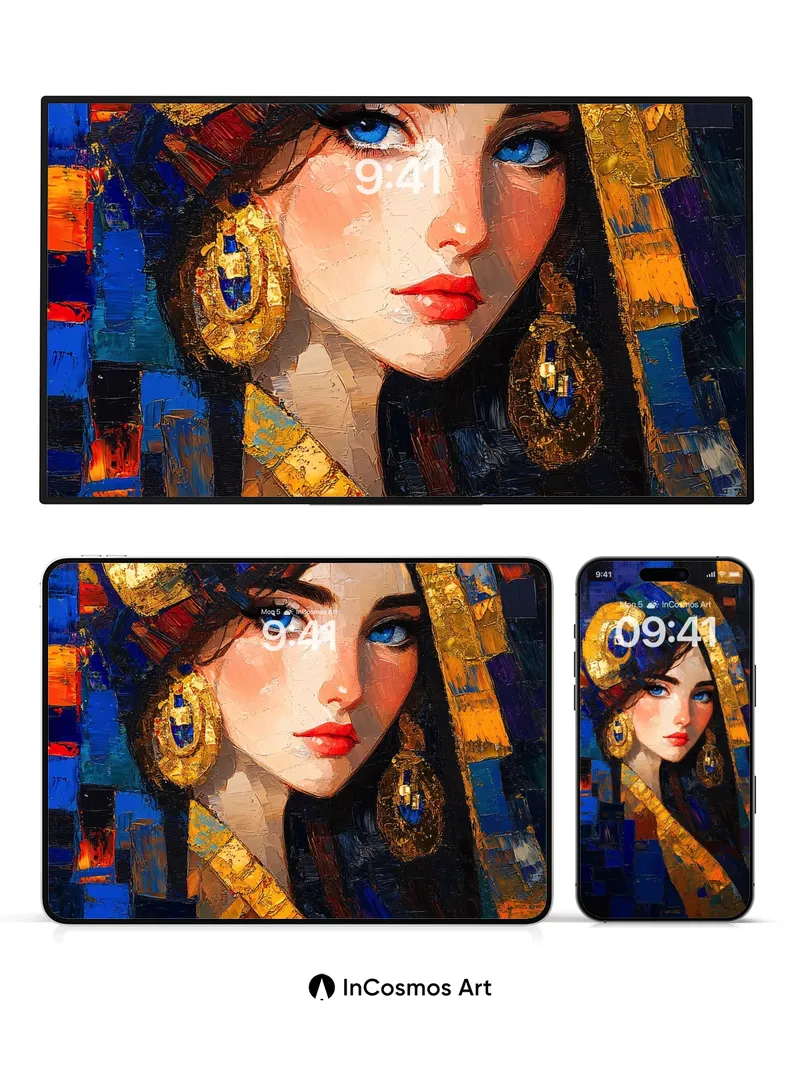 Golden Veil Wallpaper with Cubist Echoes