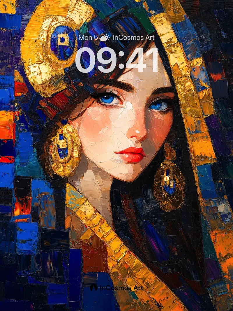 Golden Veil Wallpaper with Cubist Echoes