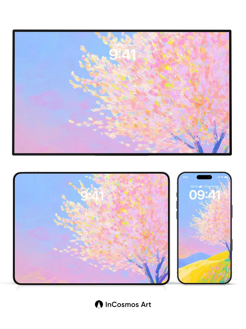 Pastel Mirage Wallpaper with Cherry Bloom