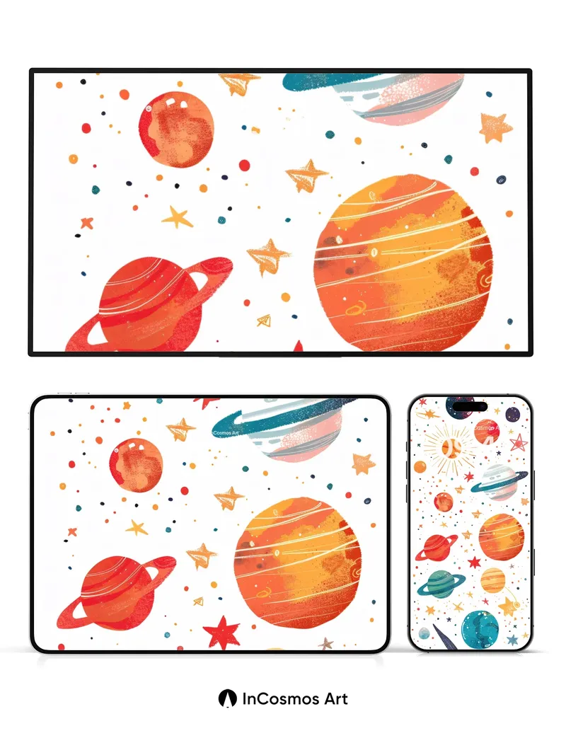 Whimsical Cosmos Wallpaper with Playful Planets
