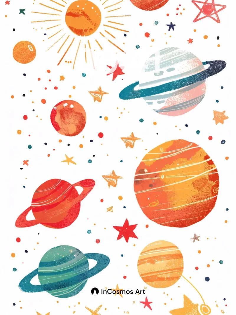 Whimsical Cosmos Wallpaper with Playful Planets