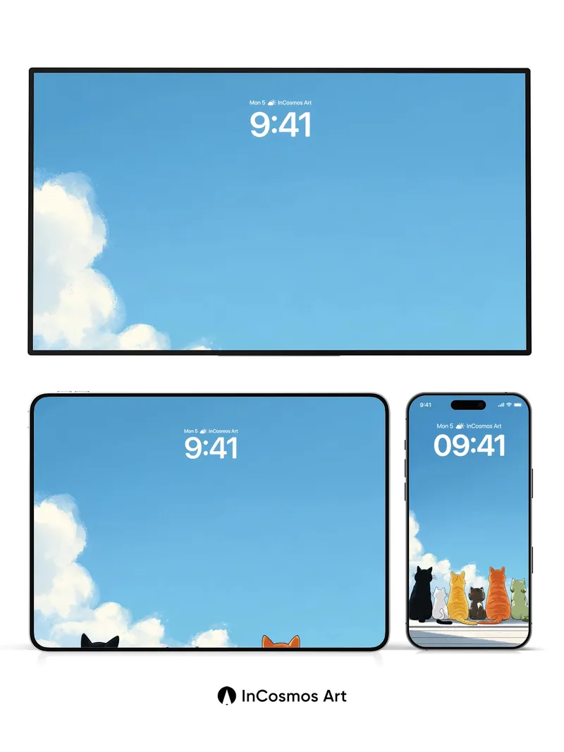 Serenity Cat Lineup Wallpaper with Skyward Gaze