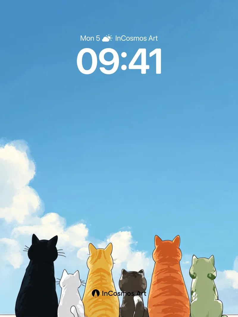 Serenity Cat Lineup Wallpaper with Skyward Gaze