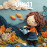 Whimsical Knit Garden Wallpaper with Floating Fish wallpaper for iPhone, iPad & Mac