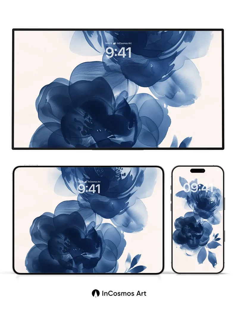 Indigo Whisper Wallpaper with Ink Bloom