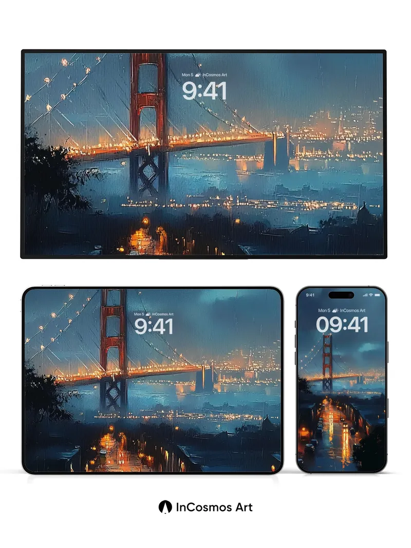 Rain-Slicked Night Wallpaper with Golden Gate Glow