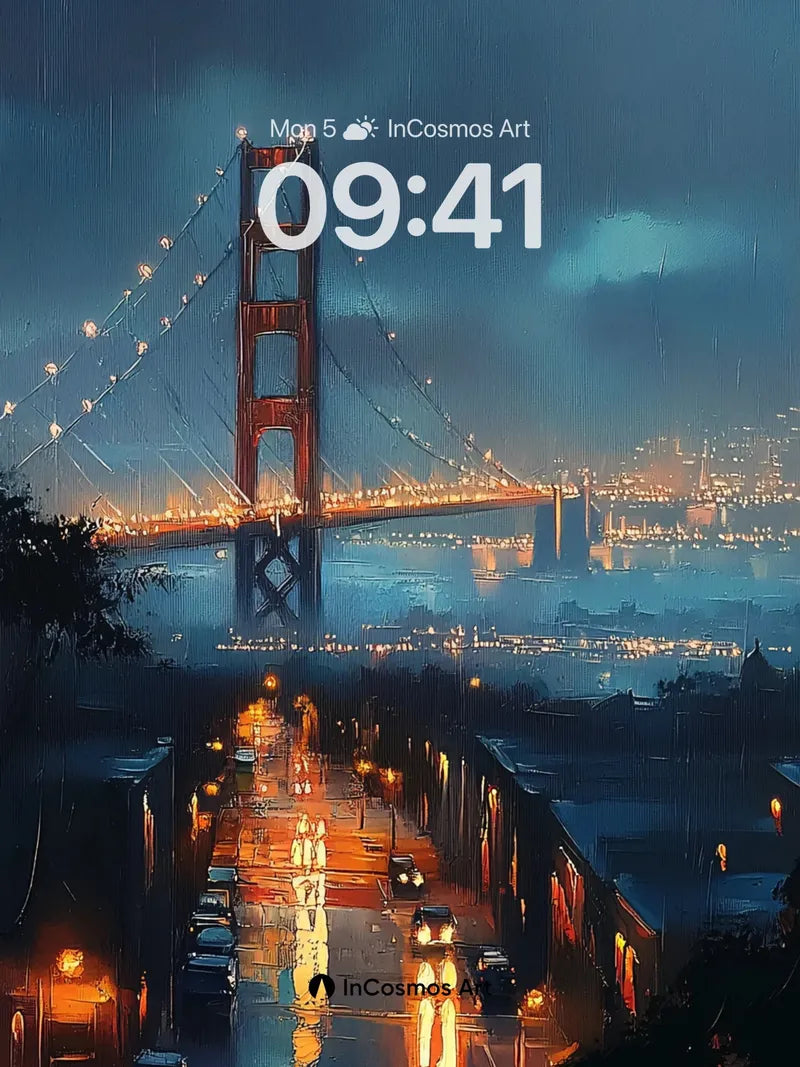 Rain-Slicked Night Wallpaper with Golden Gate Glow