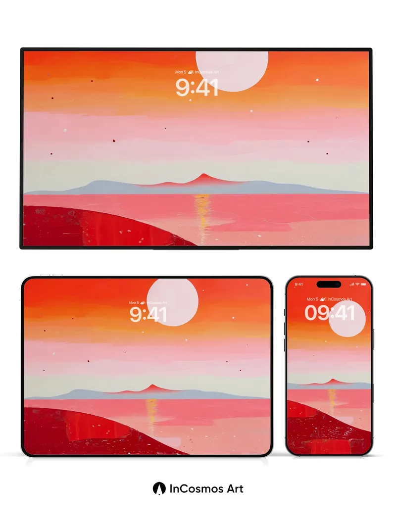 Crimson Horizon Wallpaper with Celestial Glow