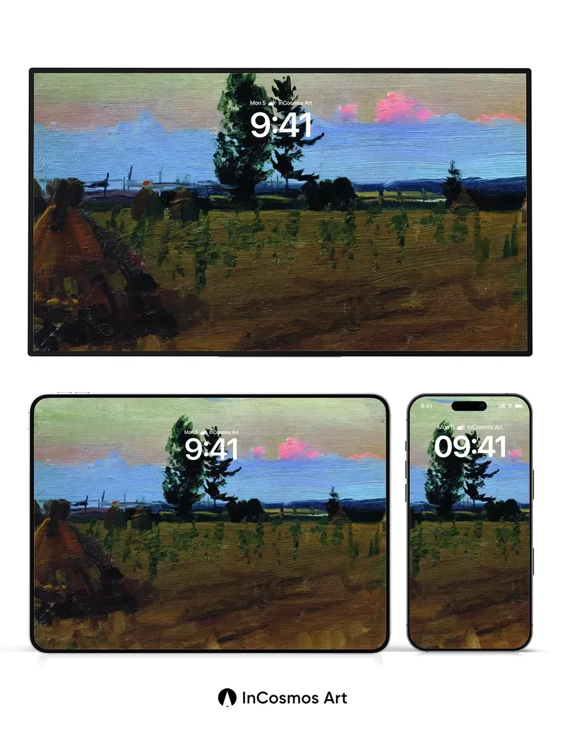 Twilight Field Wallpaper with Whispering Trees