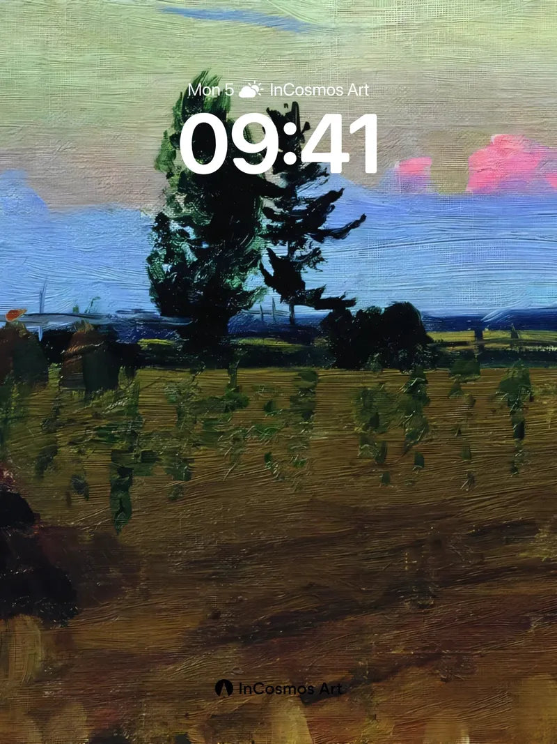 Twilight Field Wallpaper with Whispering Trees