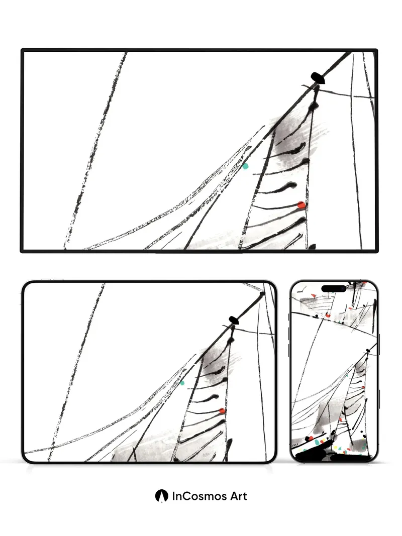 Whispering Sail Wallpaper with Ink-Blot Horizons