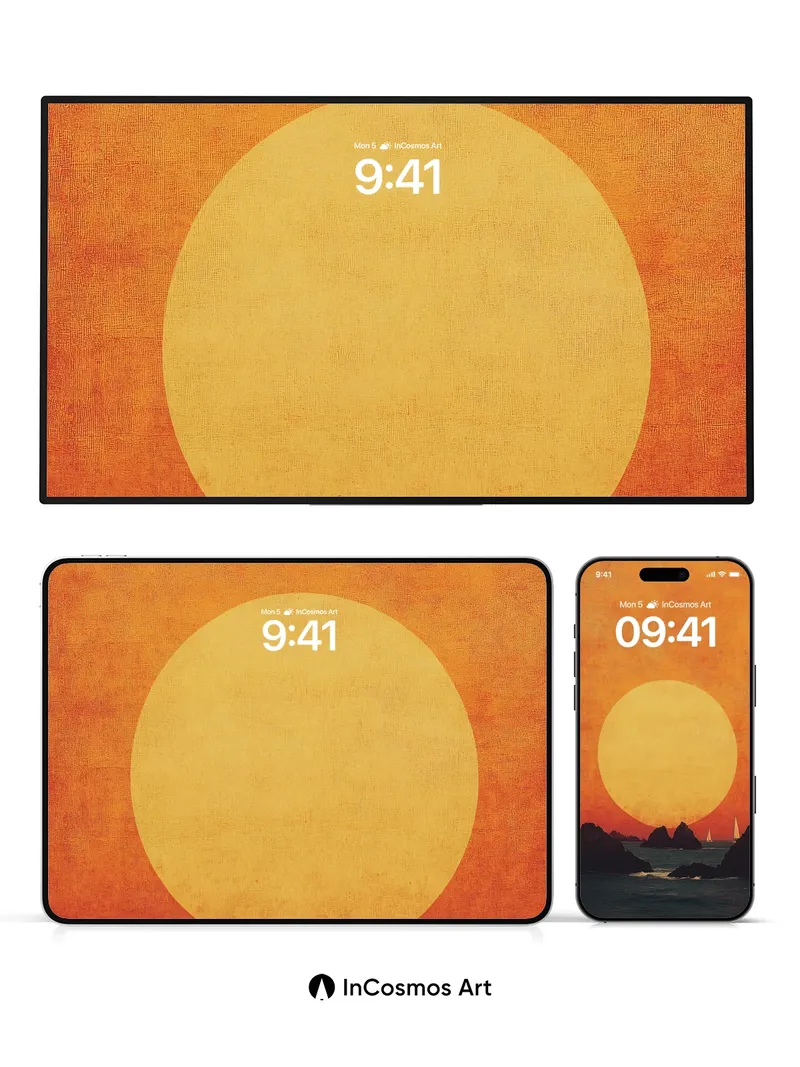 Serenity Sunset Wallpaper with Floating Sails