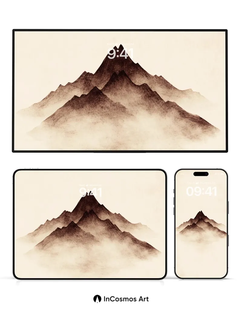 Serene Mountain Mist Wallpaper with Ink Bloom