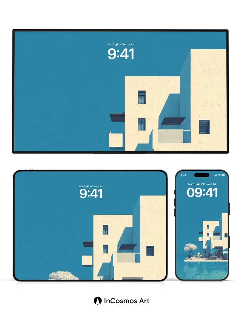 Serenity Poolside Wallpaper with Architectural Light