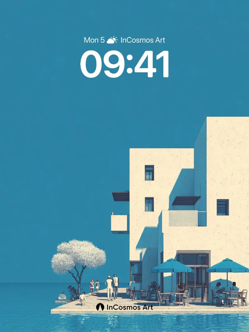 Serenity Poolside Wallpaper with Architectural Light