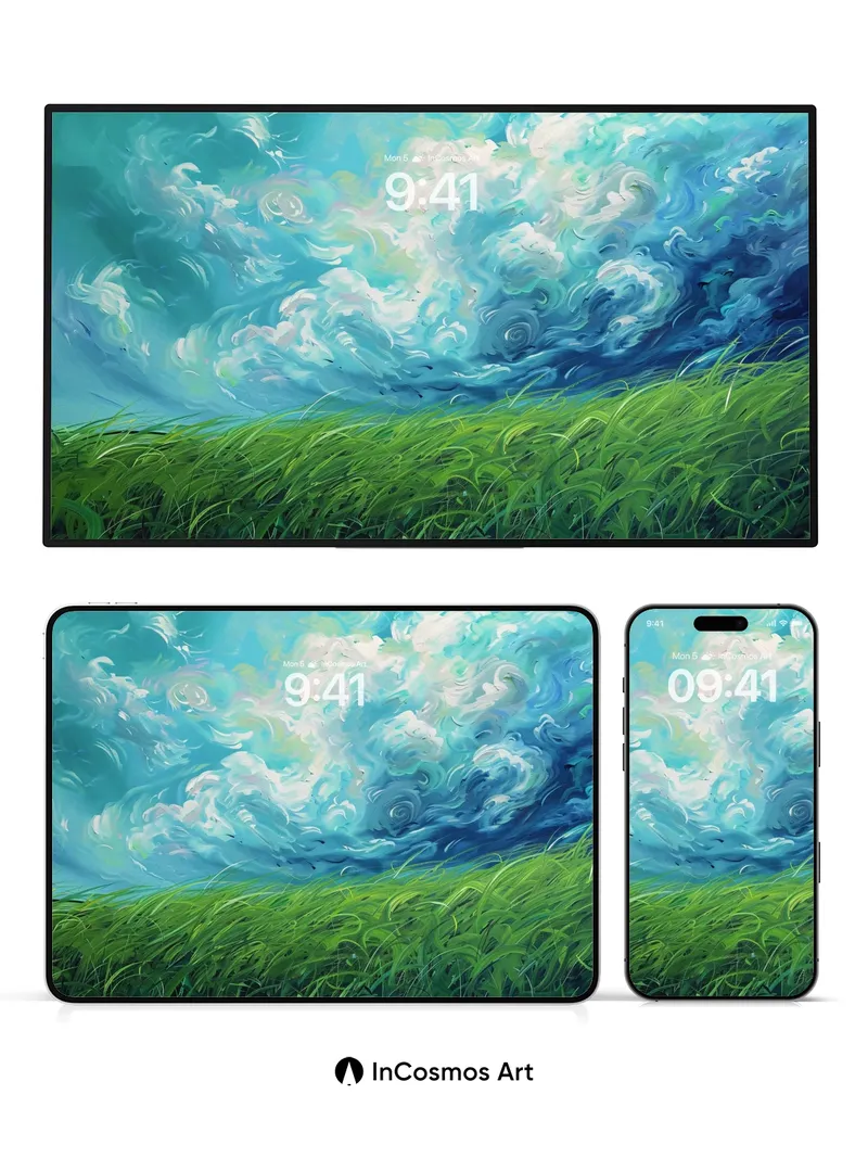 Whirlwind Meadow Wallpaper with Van Gogh Swirls