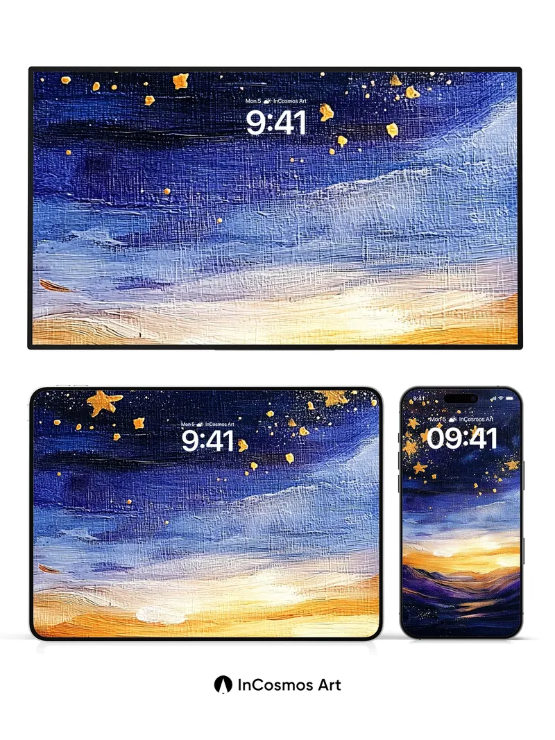 Starry Horizon Wallpaper with Golden Constellations