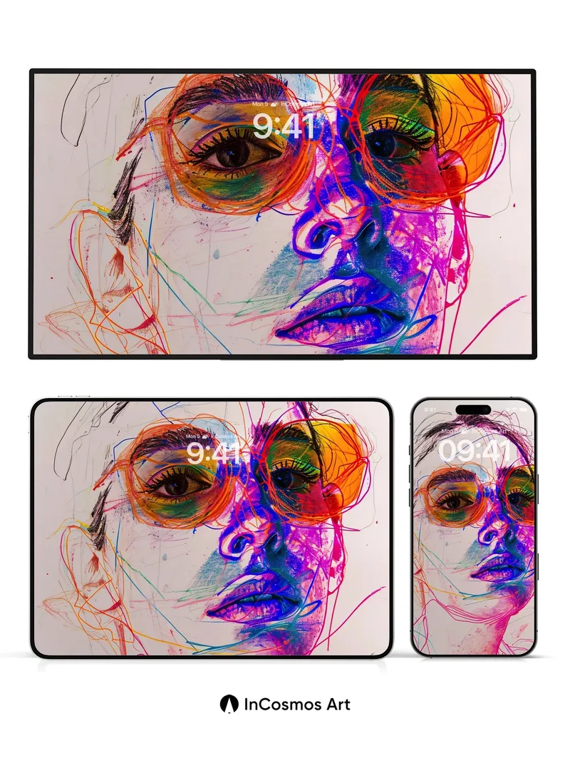 Neon Pulse Portrait Wallpaper with Electric Lines