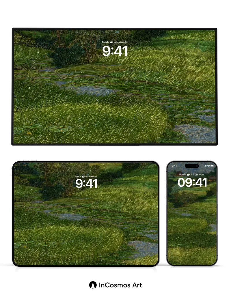 Whispering Grass Wallpaper with Storm-Weave Sky