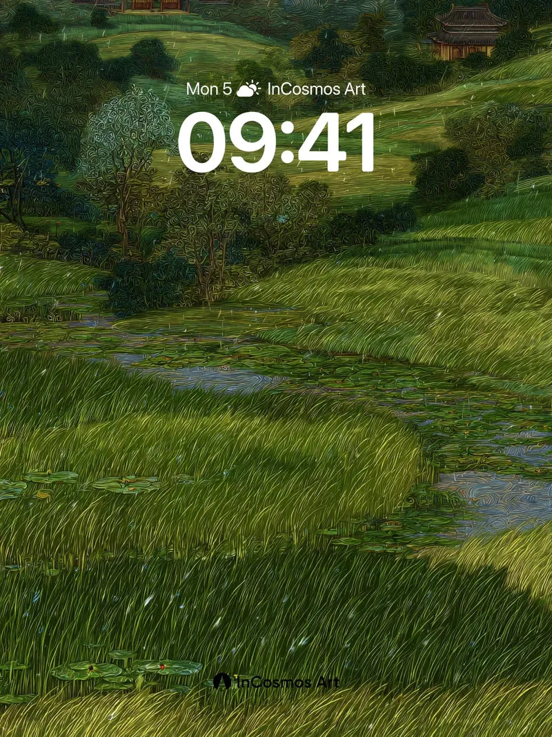 Whispering Grass Wallpaper with Storm-Weave Sky