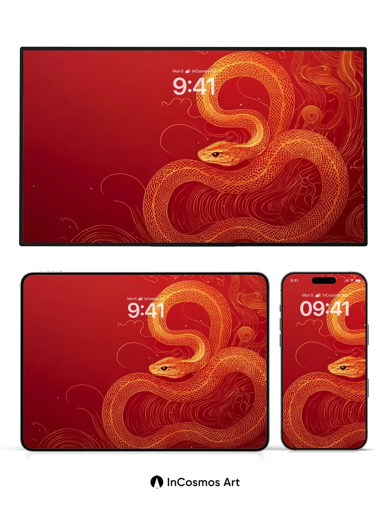 Crimson Serpent Wallpaper with Golden Veins