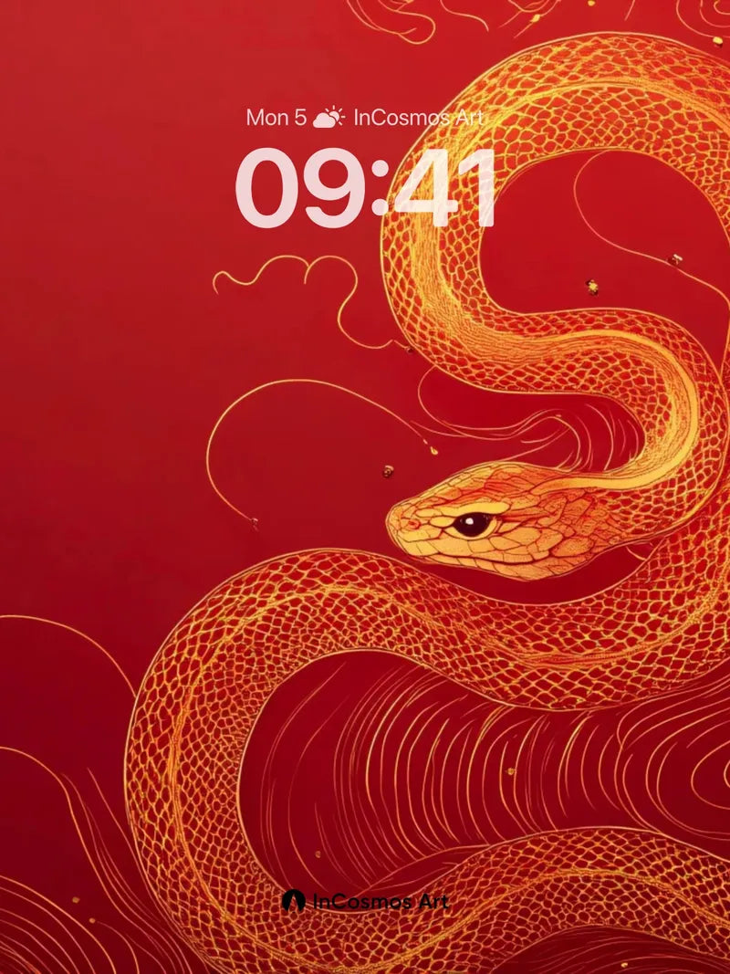 Crimson Serpent Wallpaper with Golden Veins