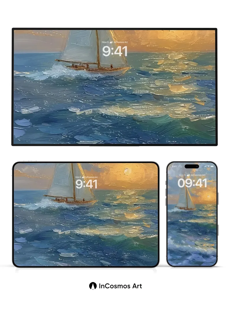 Golden Horizon Wallpaper with Sailing Echo