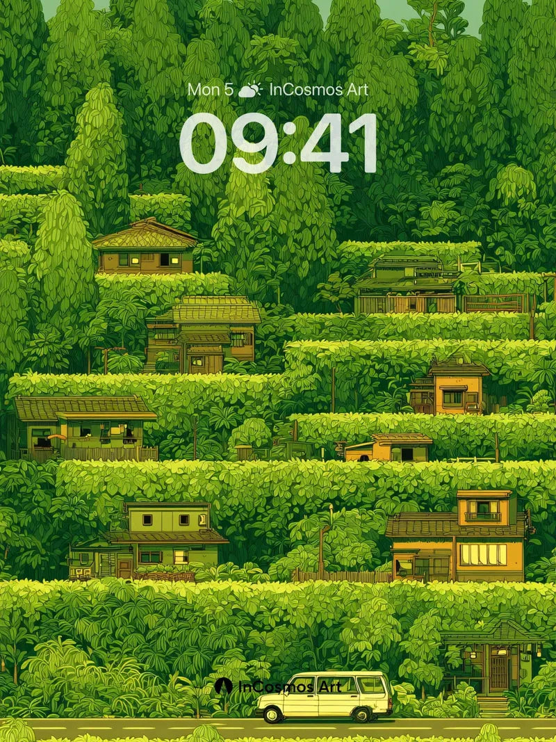 Whispering Green Wallpaper with Hidden Homes wallpaper for iPhone, iPad & Mac