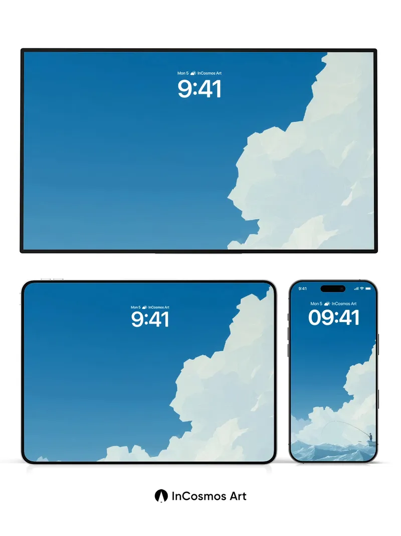 Serene Horizon Wallpaper with Floating Clouds