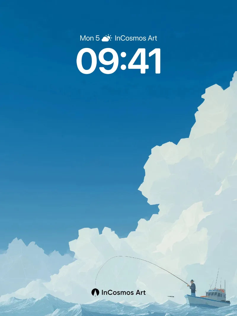 Serene Horizon Wallpaper with Floating Clouds