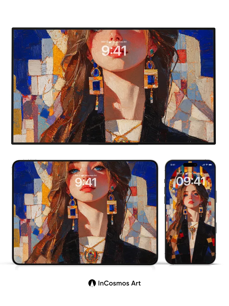 Cubist Radiance Wallpaper with Golden Halo