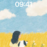 Golden Field Serenity Wallpaper with Dog and Sky wallpaper for iPhone, iPad & Mac
