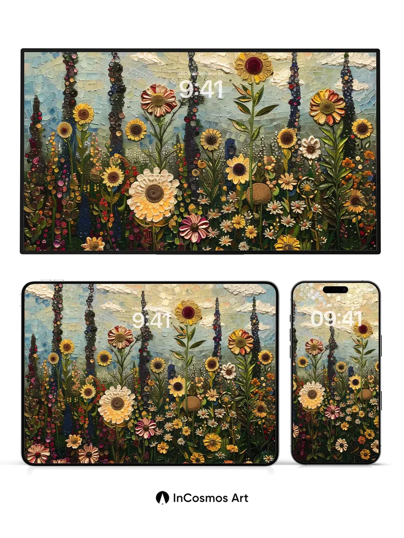 Sunlit Mosaic Wallpaper with Floral Whispers