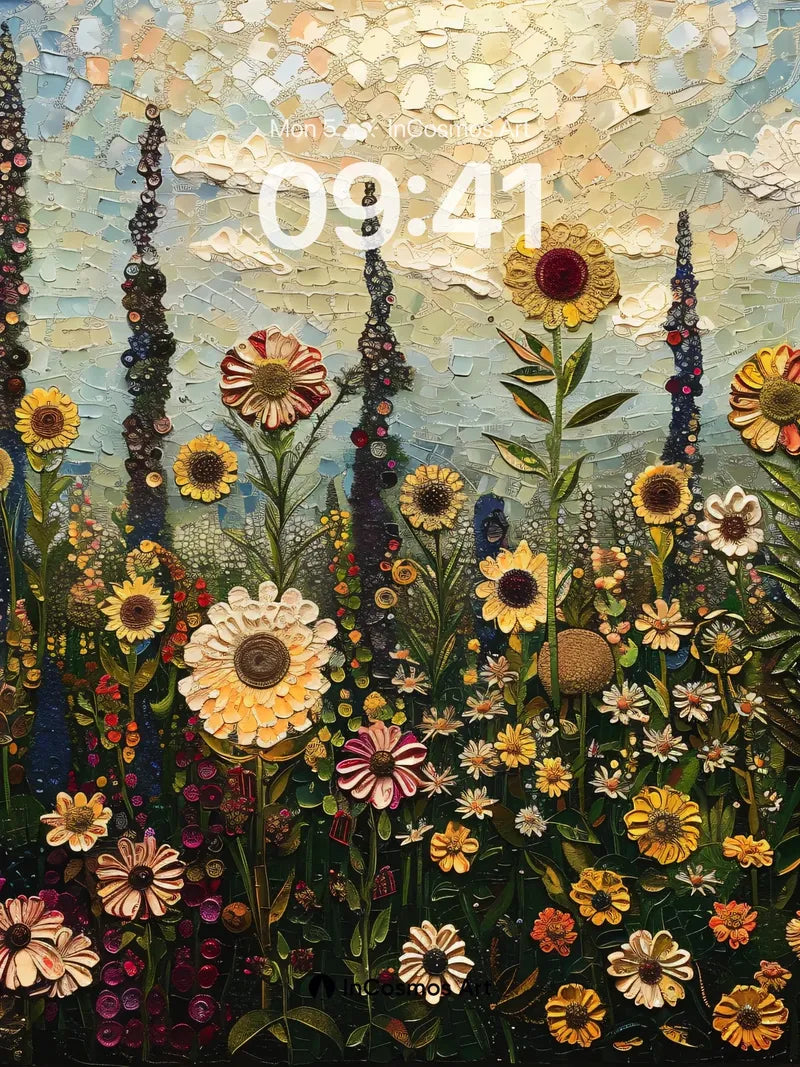 Sunlit Mosaic Wallpaper with Floral Whispers