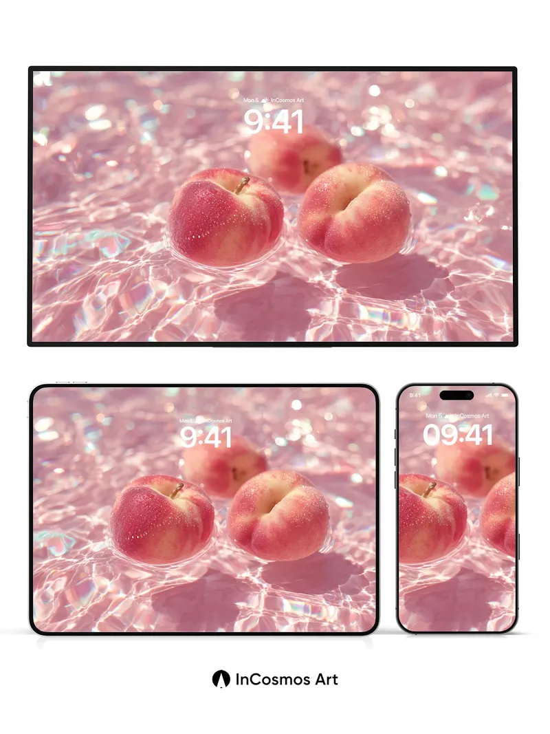 Luminous Peach Wallpaper with Iridescent Water