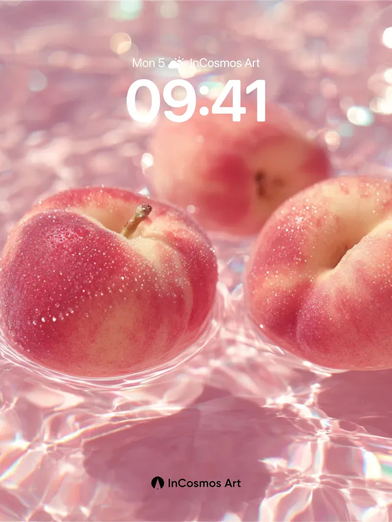 Luminous Peach Wallpaper with Iridescent Water