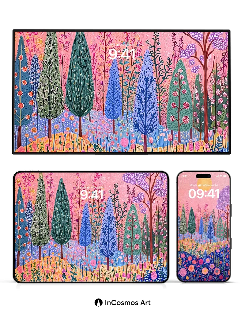 Whimsical Forest Wallpaper with Polka-Dot Canopy